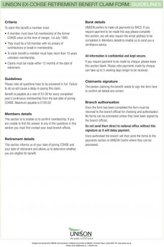 Benefits: ex-COHSE retirement