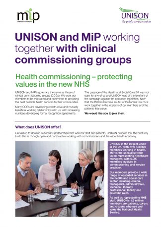 UNISON working together with clinical commissioning groups