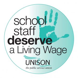 UNISON campaigning for a Living Wage in schools Stickers