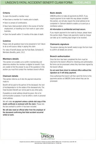 Benefits -  fatal accident claim form guidance & form