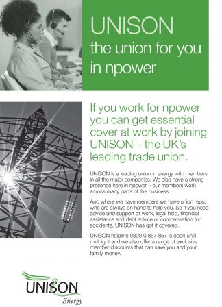 UNISON the union for you in npower- leaflet