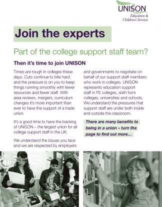Part of the college support staff team? Then it’s time to join UNISON (further education)