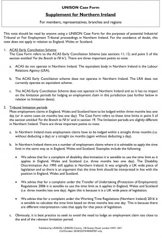 Case form Northern Ireland supplement