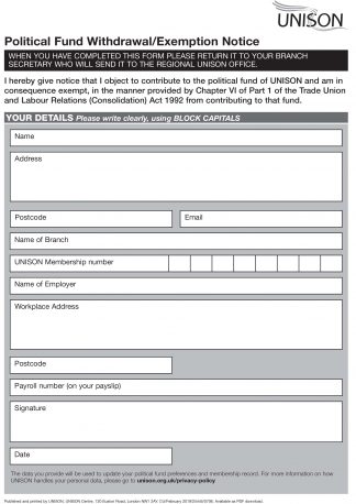 Political Fund withdrawal/exemption notice