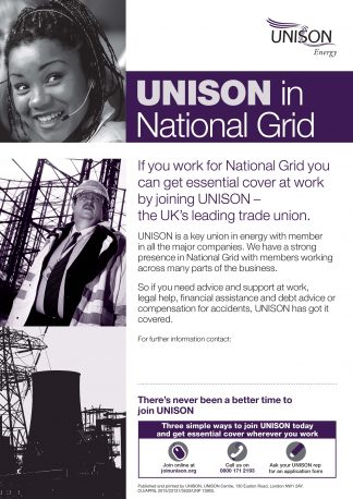 UNISON in National Grid workplace poster