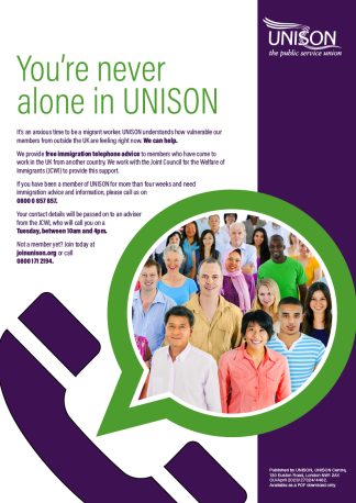 Migrant workers’ advice helpline poster