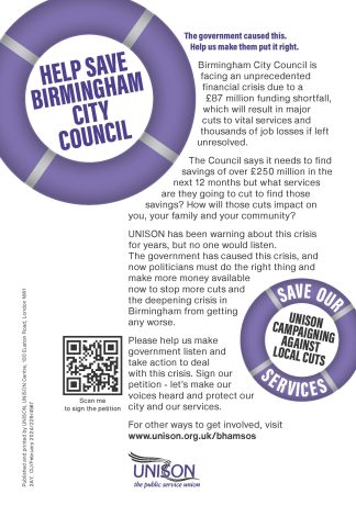 Save Our Services Birmingham leaflet